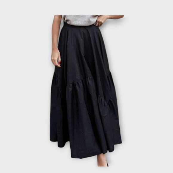 Commense Black Asymmetrical Pleated Maxi Skirt – 100% Cotton – Size XL - Picture 2 of 6